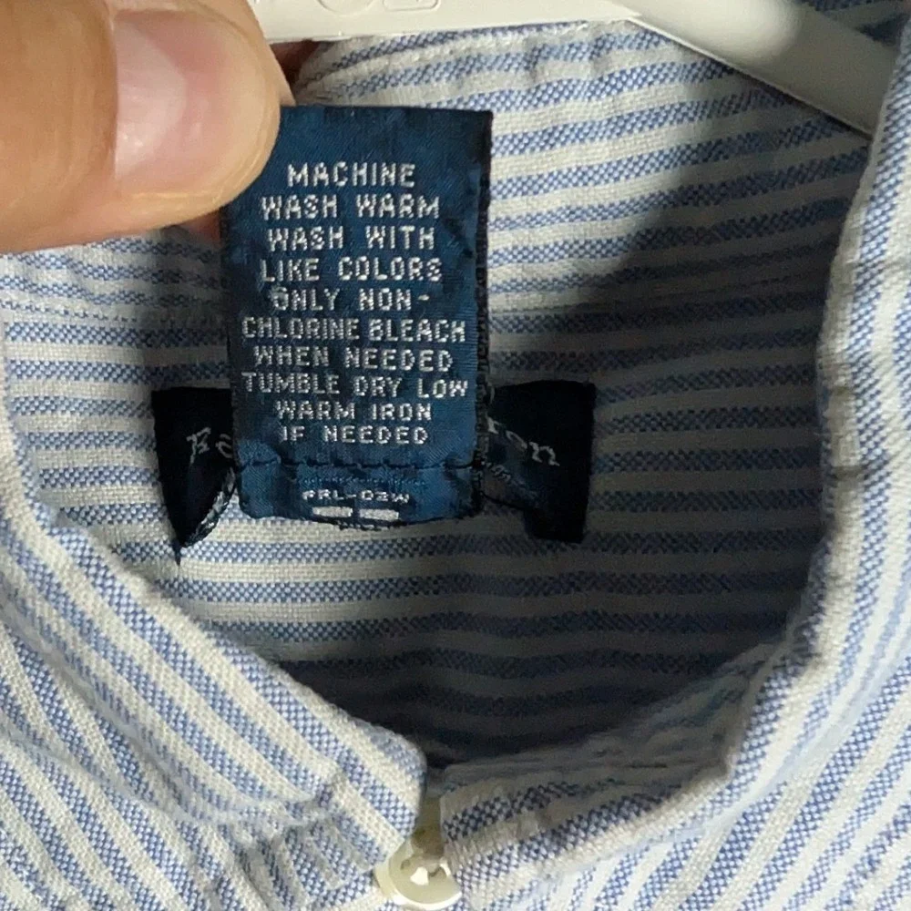 Ralph Lauren Boys Blue White Striped Oxford Button Down Shirt Size 14 Cotton